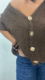 Cardigan mezza manica con bottoni oro in due colori