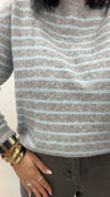 Maglia a righe grigio e celeste