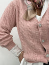 Cardigan in due colori con bottone gioiello