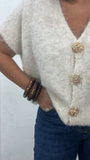 Cardigan mezza manica con bottoni oro in due colori
