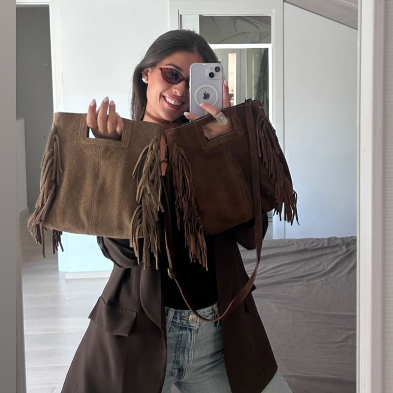 Borsa in vera pelle con frange