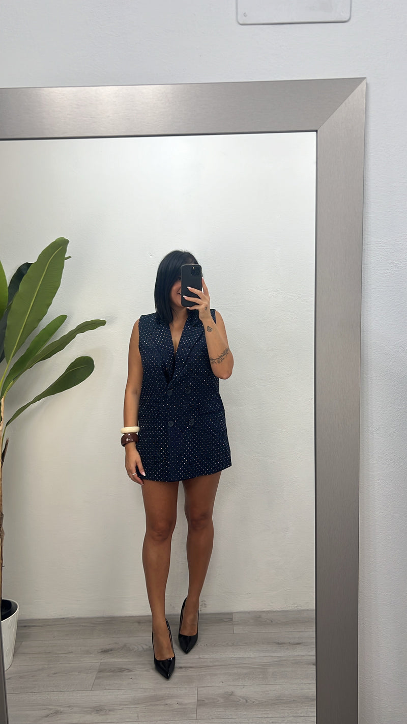 Abito/gilet con strass in due colori
