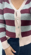 Cardigan righe bordeaux e grigio