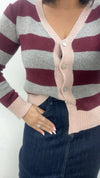Cardigan righe bordeaux e grigio