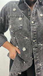 Camicia in jeans scuro con strass