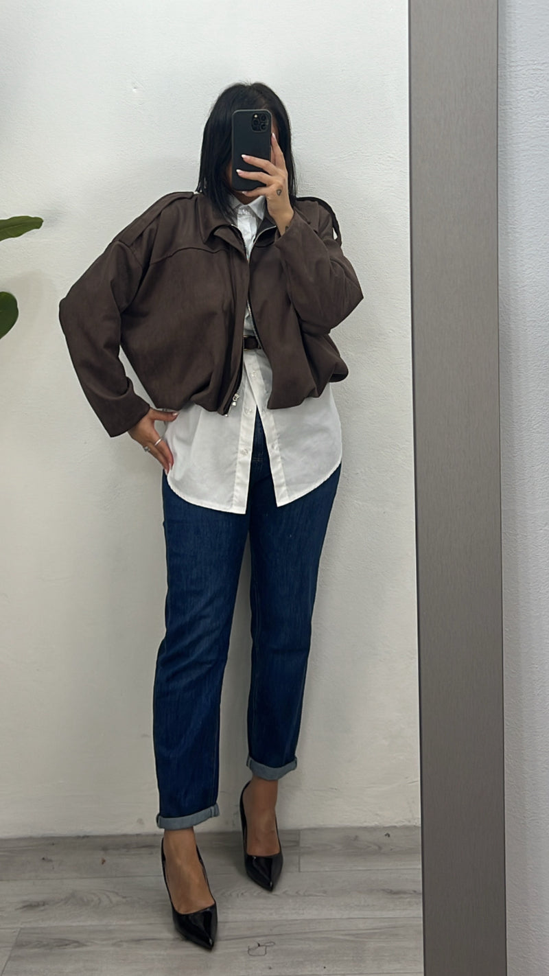 Bomber in camoscio in due colori