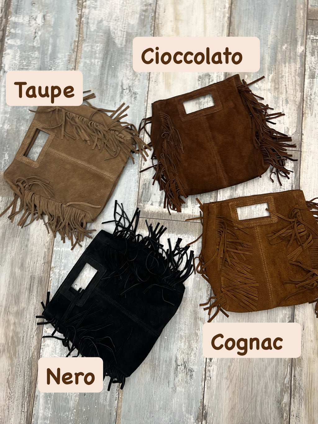 Borsa in vera pelle con frange