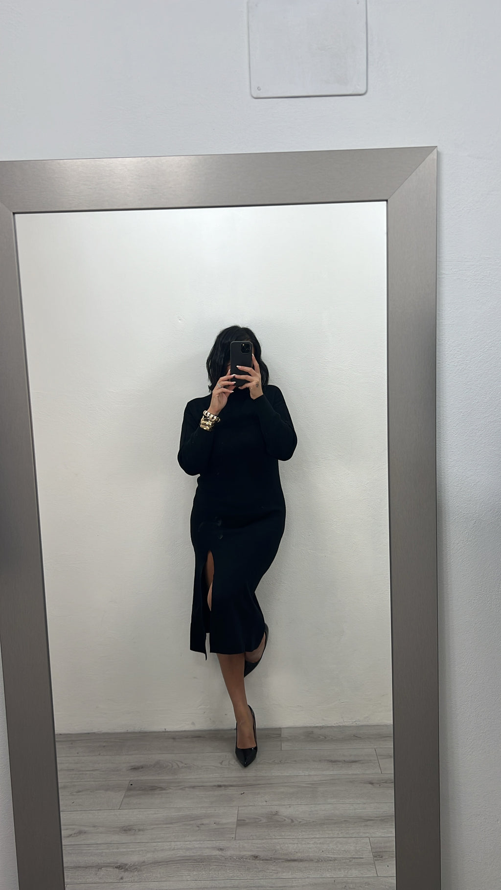 Abito in maglia con spacco in due colori